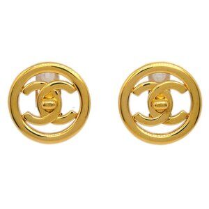 Chanel CC Turnlock Button Earrings Gold Clip-On 97P 144327